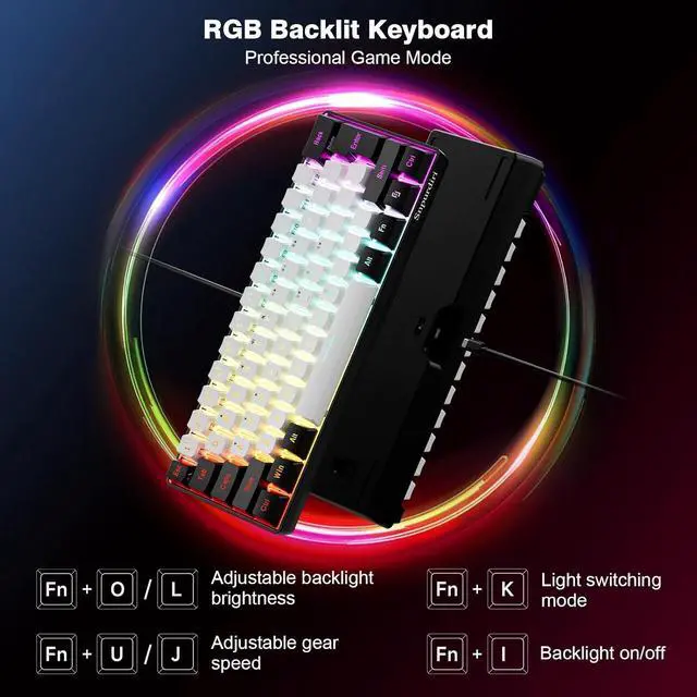 Alt view image 2 of 7 - Snpurdiri 60% Wired Gaming Keyboard, 61 Keys RGB Backlit Ultra-Compact Small Gaming Keyboard, for PC/Mac Gamer, Typist, Travel, Easy to Carry on Business Trip(Black-White)