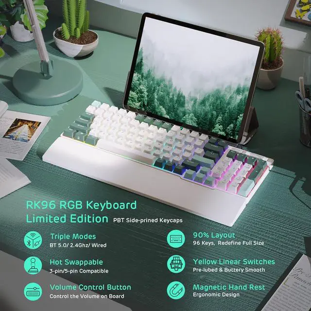 Alt view image 2 of 7 - RK ROYAL KLUDGE RK96 RGB Limited Ed, 90% 96 Keys Wireless Triple Mode BT5.0/2.4G/USB-C Hot Swappable Mechanical Keyboard w/Wrist Rest, Software Support & Massive Battery, RK Yellow Switch