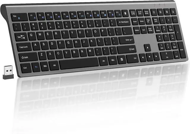 Main image of 2.4G Wireless Slim Silent Full-Size Keyboard with Numeric Keypad, Calculator Button, USB Receiver, Fn Lock, Ultra-Thin Scissor Switch Design, Computer Keyboard for Laptop PC Windows MacWithout mouse