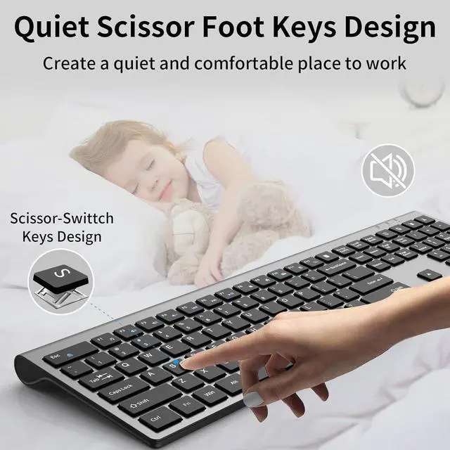 Alt view image 4 of 7 - 2.4G Wireless Slim Silent Full-Size Keyboard with Numeric Keypad, Calculator Button, USB Receiver, Fn Lock, Ultra-Thin Scissor Switch Design, Computer Keyboard for Laptop PC Windows MacWithout mouse