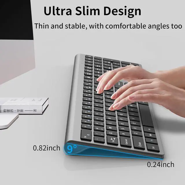 Alt view image 6 of 7 - 2.4G Wireless Slim Silent Full-Size Keyboard with Numeric Keypad, Calculator Button, USB Receiver, Fn Lock, Ultra-Thin Scissor Switch Design, Computer Keyboard for Laptop PC Windows MacWithout mouse