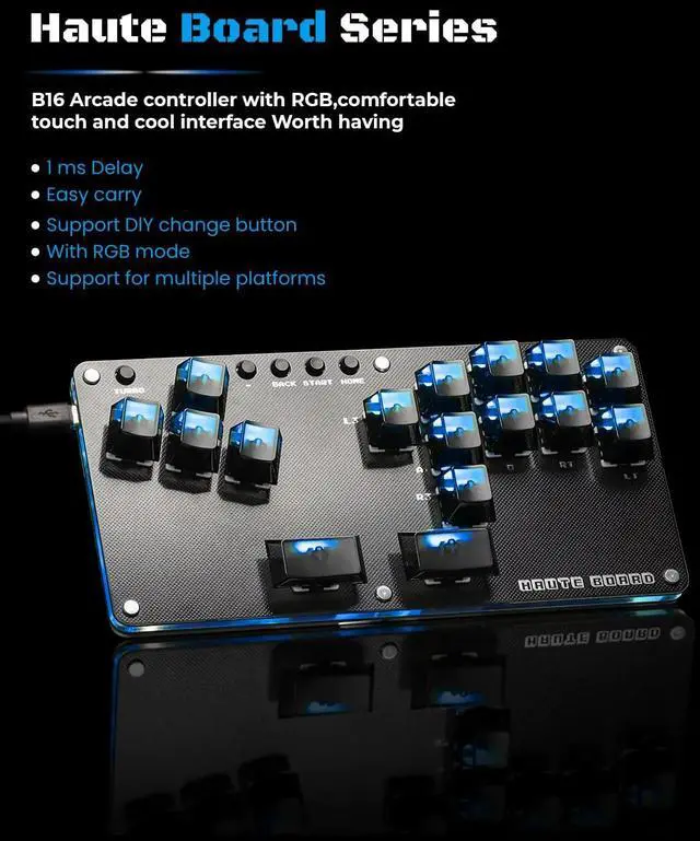 Alt view image 2 of 7 - Sehawei Haute42 16Key All-Button Arcade Controller Gamerfinger with Turbo Functions,Arcade Stick Street Fight Mini Plus Controller for PC/Ps3/Ps4/Switch Game Keyboard-Supports Hot Swap & SOCD