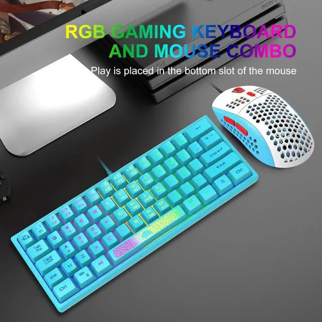 Alt view image 3 of 7 - 60% Gaming Keyboard and Mouse Combo Samll Mini RGB Backlight Mechanical Feeling and Honeycomb Optical Mouse, Mouse pad for Gamers and Typists