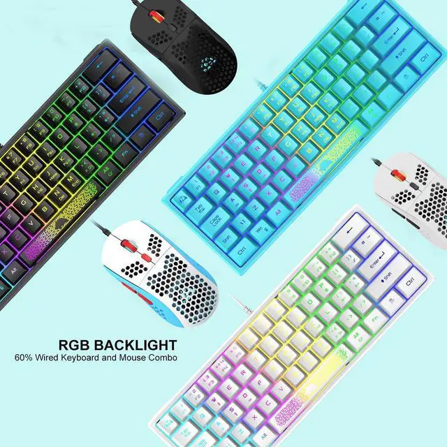 Alt view image 6 of 7 - 60% Gaming Keyboard and Mouse Combo Samll Mini RGB Backlight Mechanical Feeling and Honeycomb Optical Mouse, Mouse pad for Gamers and Typists