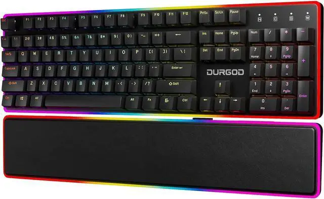 Alt view image 2 of 7 - DURGOD TGK021 Mechanical Gaming Keyboard, 104 Keys Wired Keyboard with Magnetic Wrist Rest, RGB Backlit, Hot Swappable Linear Red Switch for PC/Mac/Laptop, Fully Anti-ghosting, Multimedia Keys