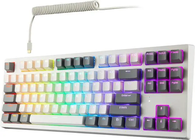 Main image of TECWARE Phantom+ Elite 87 Key RGB Mechanical Gaming Keyboard, LED Backlit, Universal Hot-Swap, Wired and Wireless, 3 Mode Connectivity, Thocky Sounding, White Elite Wraith Orange