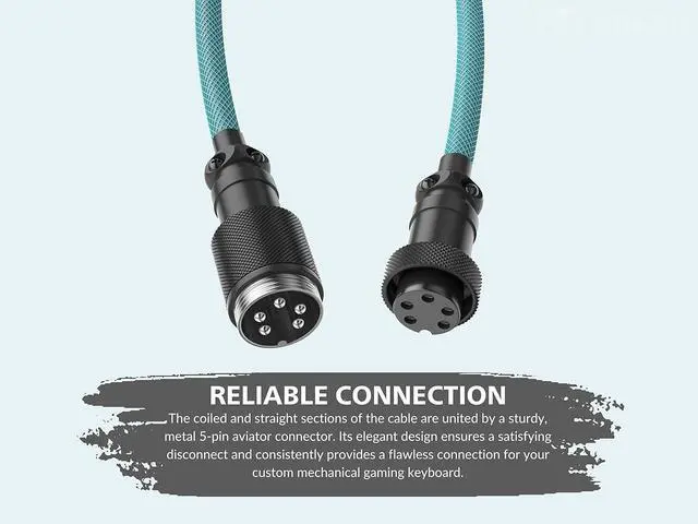 Alt view image 4 of 7 - Ranked Coiled Keyboard Cable | Handcrafted Double-Sleeved Braided Cable | USB Type C to A | 5-Pin Aviator Connector for Custom Mechanical Gaming Keyboard | Support Fast Charge 20W (Ranked Blue)