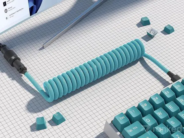 Alt view image 3 of 7 - Ranked Coiled Keyboard Cable | Handcrafted Double-Sleeved Braided Cable | USB Type C to A | 5-Pin Aviator Connector for Custom Mechanical Gaming Keyboard | Support Fast Charge 20W (Ranked Blue)