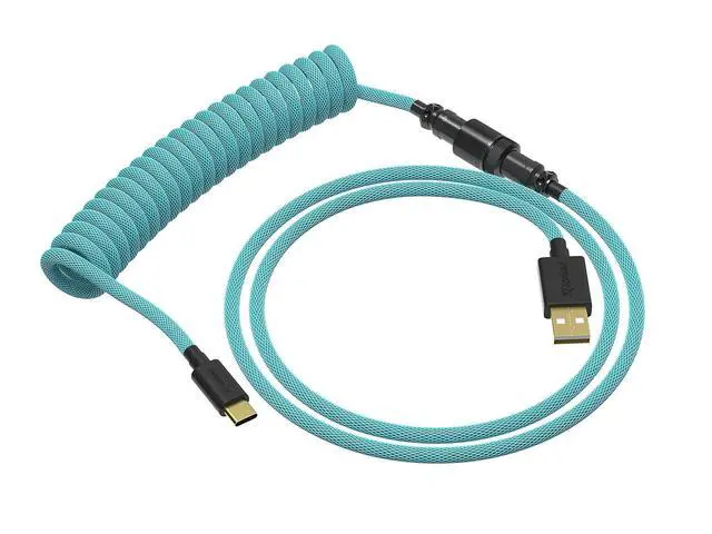 Alt view image 7 of 7 - Ranked Coiled Keyboard Cable | Handcrafted Double-Sleeved Braided Cable | USB Type C to A | 5-Pin Aviator Connector for Custom Mechanical Gaming Keyboard | Support Fast Charge 20W (Ranked Blue)