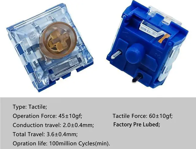 Alt view image 2 of 6 - Silent Tactile Switches,Kailh Box Deep-Sea Silent Whale Switches for Mechanical Keyboard,3-Pin 45gf Tactile/Dustproof/Long Life SwitchesSilent Whale,36Pcs