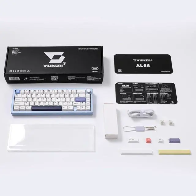 Alt view image 7 of 7 - YUNZII AL66 Wireless Mechanical Keyboard,Full Aluminum CNC,65% Knob Control,Bluetooth/2.4G/Wired,Hot Swappable Pre-lubed Switches,Gasket Mounted RGB for Win/Mac(Milk Switch, Blue)