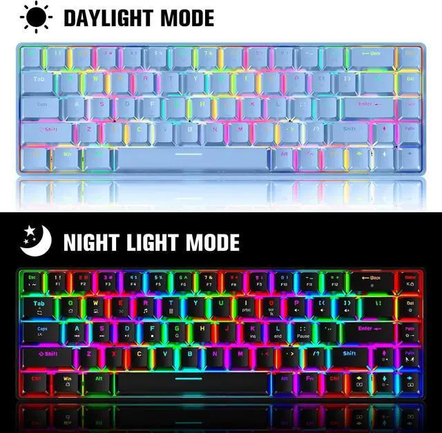 Alt view image 4 of 7 - 65% Wired Gaming Mechanical Keyboard and Mouse Combo, Mini 68 Keys, RGB Backlight, Lightweight RGB 6400DPI Honeycomb Optical Mouse,Mouse Pad Compatible with PS4,Xbox,PC,Laptop,MAC (Blue/Blue Switch)