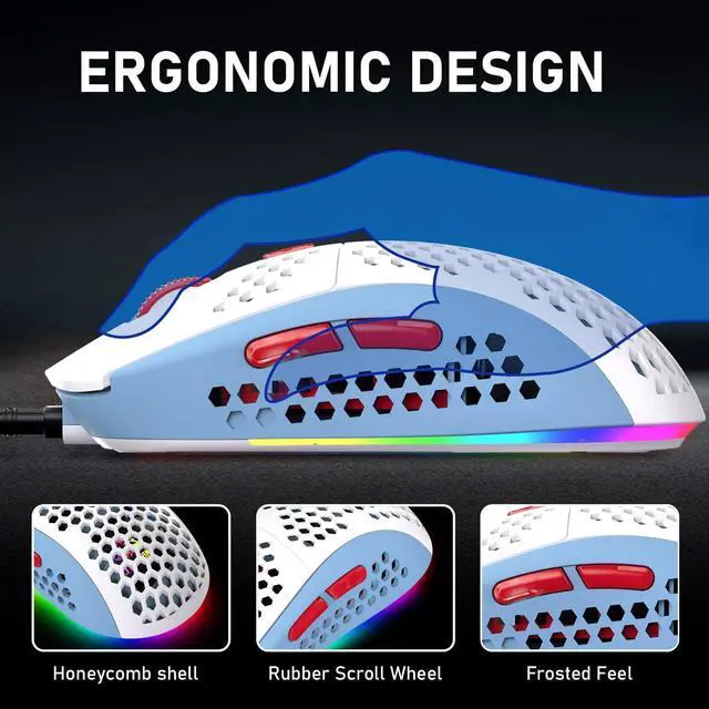 Alt view image 7 of 7 - 65% Wired Gaming Mechanical Keyboard and Mouse Combo, Mini 68 Keys, RGB Backlight, Lightweight RGB 6400DPI Honeycomb Optical Mouse,Mouse Pad Compatible with PS4,Xbox,PC,Laptop,MAC (Blue/Blue Switch)