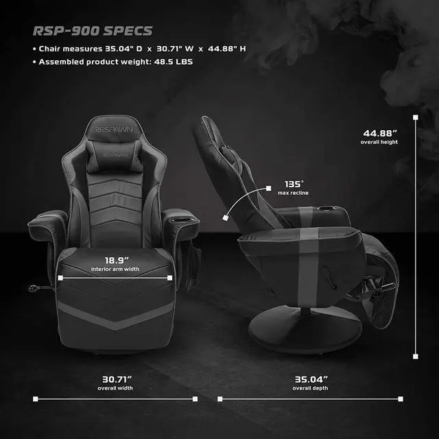 Alt view image 3 of 7 - RESPAWN 900 Racing Style Gaming Recliner, Reclining Gaming Chair, in Gray RSP 900 GRY