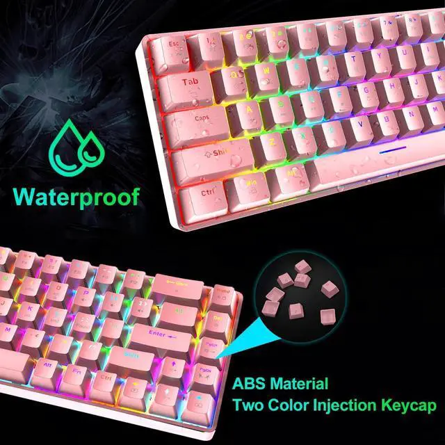 Alt view image 6 of 7 - LexonElec 60% Mechanical Gaming Keyboard and Mouse Combo with Mouse Bungee Mouse Pad,Mini 68 Keys Wired Type C 18 Backlit Effects,Lightweight RGB 6400DPI Honeycomb Mice(Pink/Blue Switch)