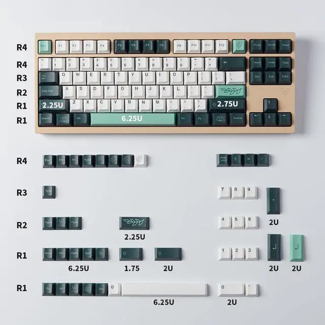 Alt view image 2 of 7 - 133 Keys Dye Sub PBT Keycaps Cherry Profile Green Botanical Keycaps Set Fit for 60% 65% 75% 95% Mechanical Keyboard Cherry Mx Switches