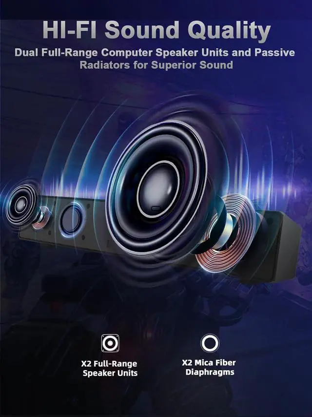 Alt view image 3 of 5 - Computer Speakers, 24W Bluetooth Computer Soundbar, 3.5mm Aux-in Computer Speakers for Desktop Monitor, Computer Sound Bar with Deep Impactful Bass, Gaming Speakers for PC,Laptop,Tablet