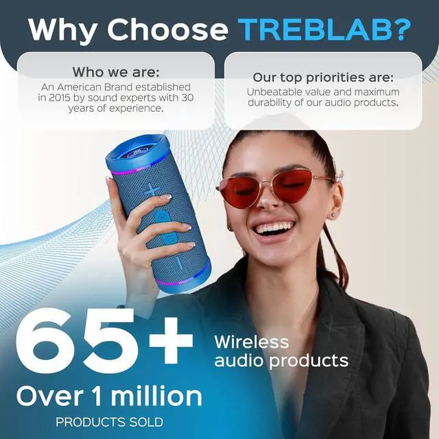 Alt view image 6 of 7 - TREBLAB HD77 - Portable Bluetooth Speaker - Powerful 360° Sound, 30W Audio with Impactful Bass, 20H Battery, IPX6 Waterproof, Shockproof, TWS Stereo, Speaker Bluetooth Wireless for Outdoor, Beach Pool