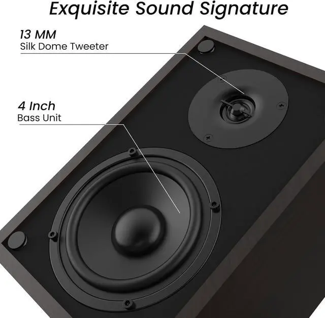 Alt view image 2 of 7 - BESTISAN Bookshelf Speakers, Powered Bluetooth Speakers with RCA Input and Sub Output, Wireless Bluetooth Speakers with 4 Inch Woofer, Wood Grain