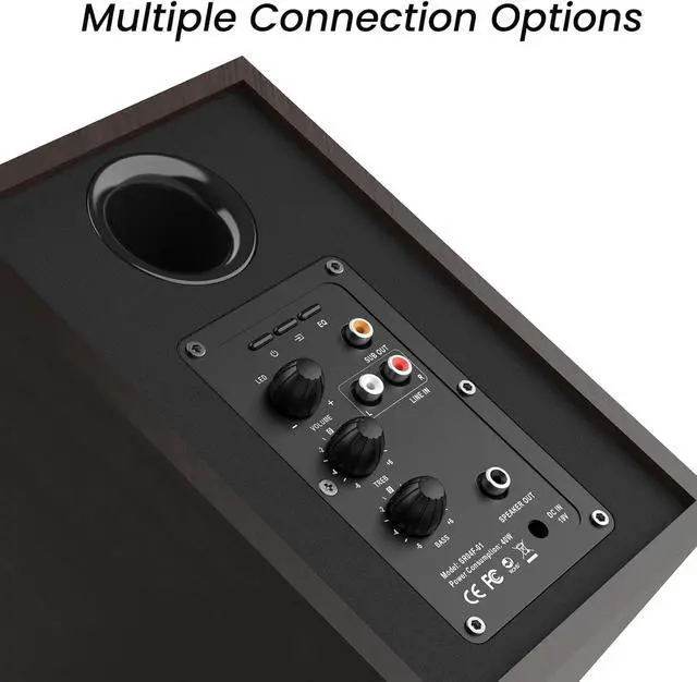 Alt view image 3 of 7 - BESTISAN Bookshelf Speakers, Powered Bluetooth Speakers with RCA Input and Sub Output, Wireless Bluetooth Speakers with 4 Inch Woofer, Wood Grain