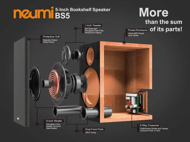 Alt view image 3 of 7 - NEUMI BS5 Passive Bookshelf Speakers, 5-Inch Woofer, 1-Inch Tweeter, Dark Wood, 1 Pair