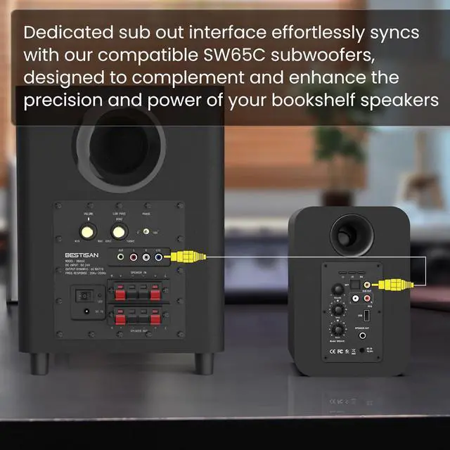 Alt view image 5 of 7 - Bestisan SR04 Bluetooth Bookshelf Speakers for Record Player, Powered Studio Speaker for TV with Sub Out Port, Horn Tweeter and Optical/RCA/BT Inputs