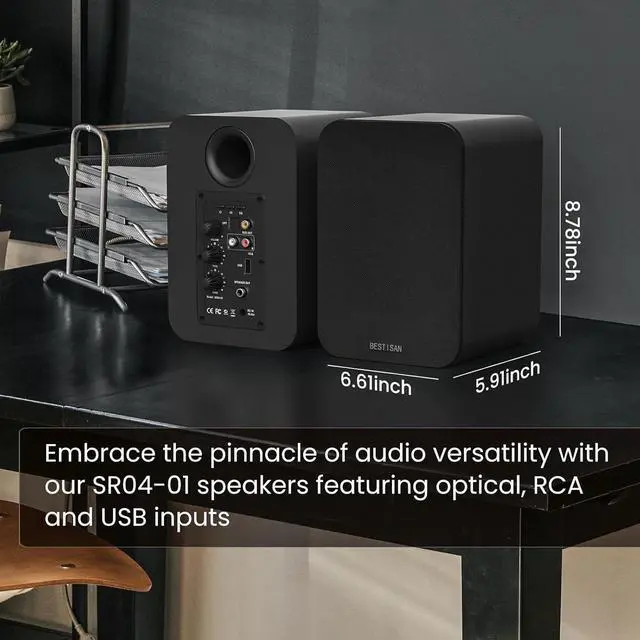 Alt view image 6 of 7 - Bestisan SR04 Bluetooth Bookshelf Speakers for Record Player, Powered Studio Speaker for TV with Sub Out Port, Horn Tweeter and Optical/RCA/BT Inputs