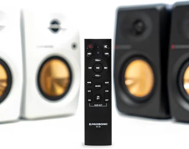 Alt view image 6 of 7 - Active Bluetooth Bookshelf Speaker Studio Monitor Home Theater, Optical Input, Coaxial Input, 2 x RCA Aux Input, 30 Watts x 2 (White)