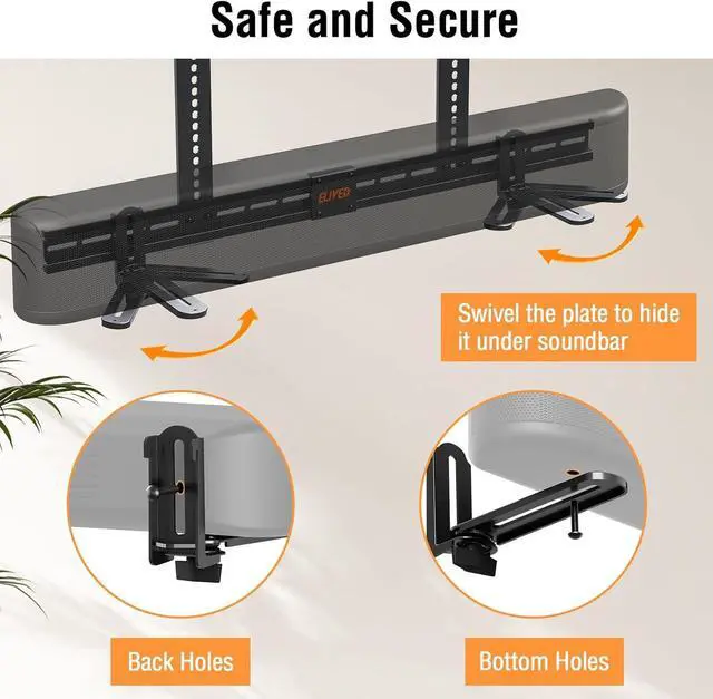 Alt view image 4 of 7 - ELIVED Soundbar Mount Under TV, Sound Bar TV Mounting Bracket with 6.5" Holders Swivel to fit Various Soundbar with/Without Holes, 17.7" Vertical Bracket, 15 Lbs, YD5011