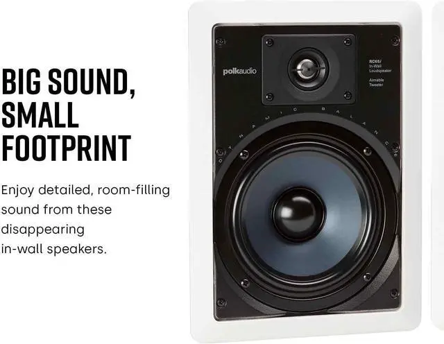 Alt view image 2 of 7 - Polk Audio RC65i 2-Way in-Wall 6.5" Speakers (Pair), Ideal for Damp and Humid Indoor/Outdoor Placement, (White, Paintable Grille)