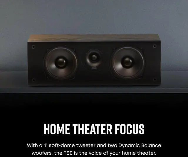 Alt view image 4 of 6 - Polk Audio T30 Home Theater Center Channel Speaker - Vocal Clarity, Deep Bass Response, Dolby and DTS, Single, Black