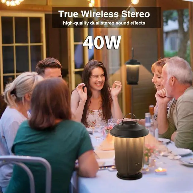 Alt view image 2 of 7 - Onforu Outdoor Bluetooth Speaker, 2 Pack 40W True Wireless Stereo Dual Pairing Lantern Speakers for Patio, with 20 Warm White LED Lights, Richer Bass for Indoor Outdoor Camping Waterproof