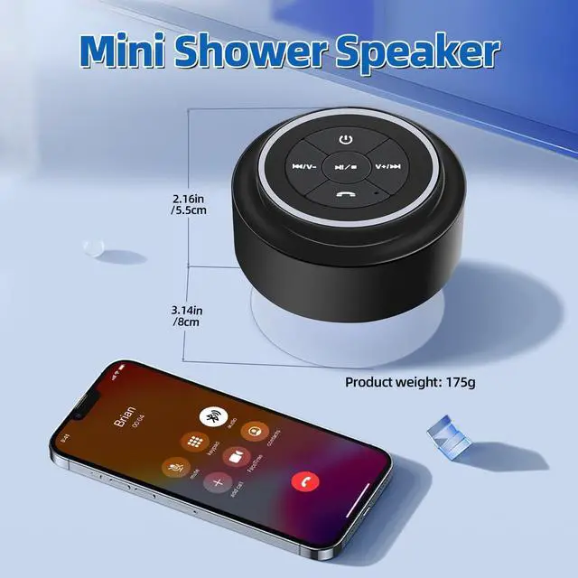 Alt view image 5 of 7 - Mini Bluetooth Shower Speaker with Suction Cup, Wireless Shower Speaker Bluetooth Waterproof, IP67 Floating Waterproof Bathroom Speaker, Ideal Gifts for Men Women Kids
