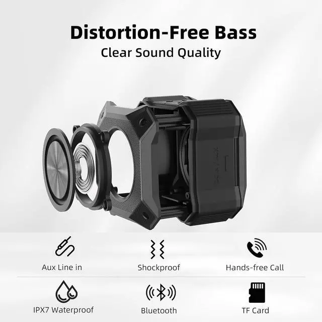 Alt view image 2 of 7 - Small Shower Speaker Supports TWS Stereo Pairing and Hands-Free Calling, Loud, IPX7 Waterproof Wireless Bluetooth Speaker, 12H Playtime, Suitable for Home Bathroom, Outdoor Travel, Beach