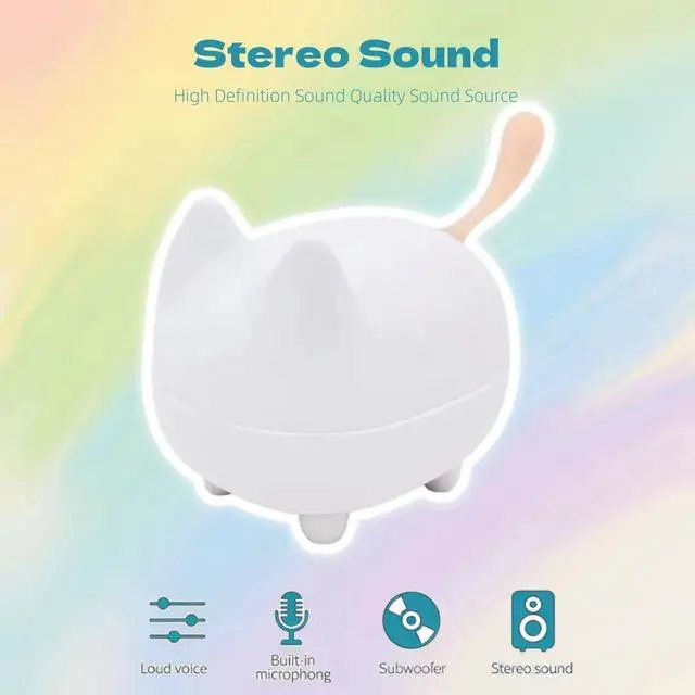 Alt view image 3 of 7 - gingo Kitty Speaker Bluetooth Portable Mini Wireless Speaker with Clarity Stereo, Built-in Mic, Super Bass, Powerful Rich Room-Filling Sound, Cute Pet Subwoofer in White