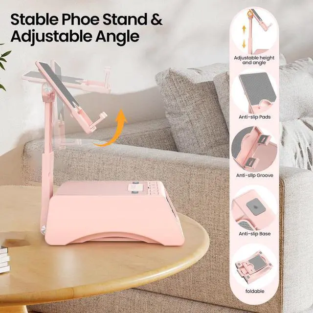 Alt view image 4 of 7 - JTEMAN Gifts for Men Women,Cell Phone Stand with Wireless Bluetooth Speaker,Adjustable Cool Tech Kitchen Gadgets,Unique Birthday Gift Idea for Him, Husband, BoyfriendPink