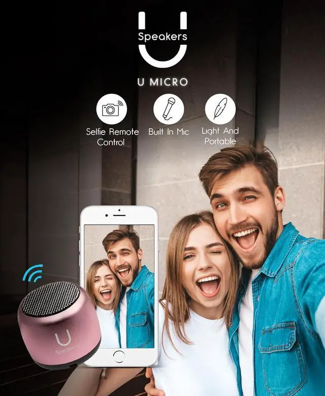 Alt view image 2 of 6 - Fashionit U Micro Bluetooth Speaker | Coin-Sized Speakers Bluetooth Wireless with Built-in Mic & Remote Shutter | Portable Rich Sound for Travel, Shower, Beach | Pink