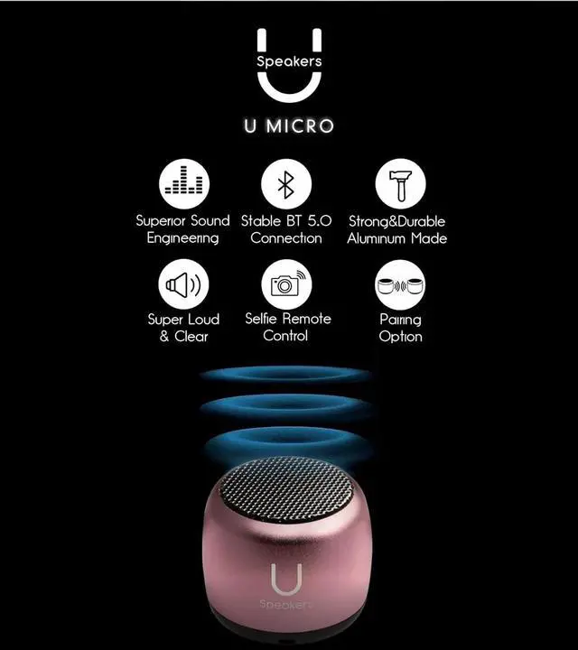 Alt view image 4 of 6 - Fashionit U Micro Bluetooth Speaker | Coin-Sized Speakers Bluetooth Wireless with Built-in Mic & Remote Shutter | Portable Rich Sound for Travel, Shower, Beach | Pink