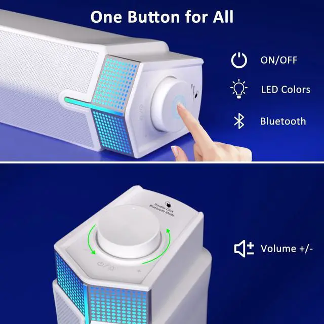 Alt view image 4 of 7 - Jeecoo M20 Bluetooth Computer Speakers for PC Desktop Monitor, Gaming PC Sound Bar - Wired USB-Powered, Superb Stereo Sound, with LED Lighting, White