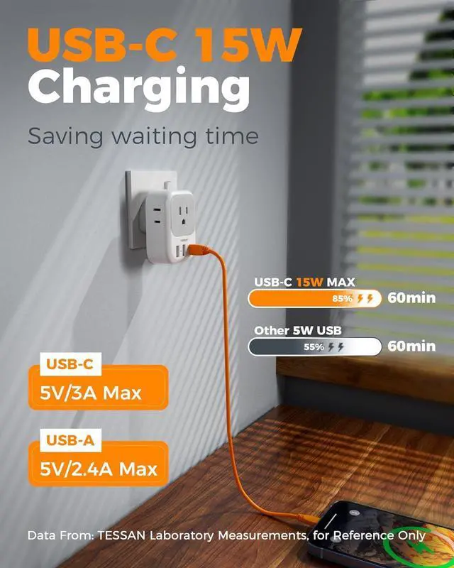 Alt view image 4 of 7 - UK Adapters for Travel 2 Pack, TESSAN Type G US to UK Plug Adapter with 4 Outlets 3 USB Charger(1 USB C Port), Power Adaptor for USA to Ireland Scotland Dubai Hong Kong England British Kenya London