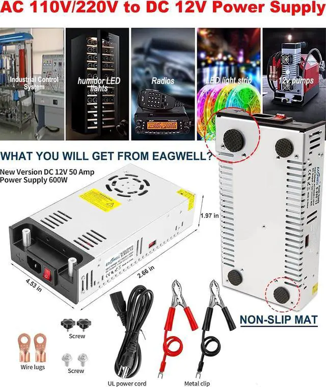 Alt view image 7 of 7 - AC to DC Converter 12V Power Supply, Universal SMPS 120V AC to 12V 50A 600W DC Converter Power Supply Transformer Driver Adapter for RV,Pump,LED Strip, LCD Monitor