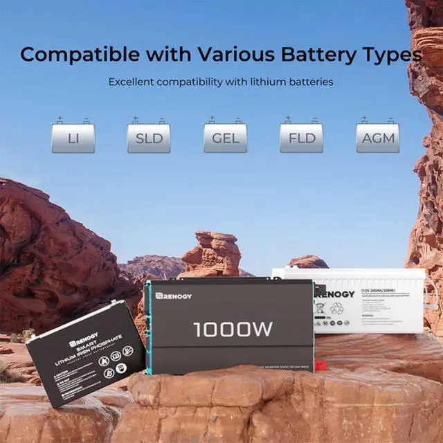 Alt view image 4 of 7 - Renogy 1000W Pure Sine Wave Inverter 12V DC to 120V AC Converter for Home, RV, Truck, Off-Grid Solar Power 110V with Built-in 5V/2.1A USB Port, Hardwire Remote Controller