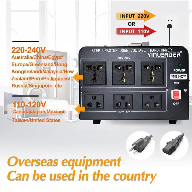 Alt view image 3 of 7 - Yinleader 5000W Voltage Converter Transformer Step Up 110V-120V to220V-240V or Step Down 220V to 110V AC Power Converter w/US Standard Power Cord,Circuit Breaker Protection