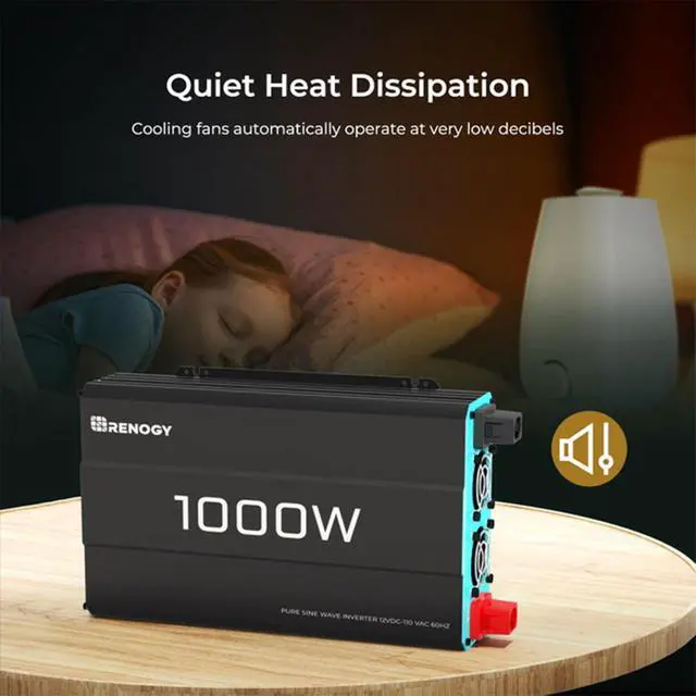 Alt view image 7 of 7 - Renogy 1000W Pure Sine Wave Inverter 12V DC to 120V AC Converter for Home, RV, Truck, Off-Grid Solar Power 110V with Built-in 5V/2.1A USB Port, Hardwire Remote Controller