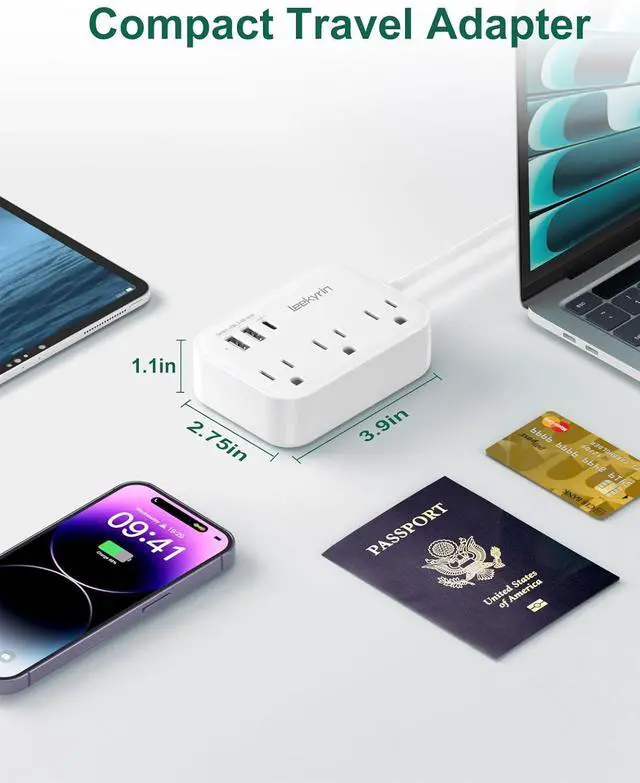 Alt view image 6 of 7 - European Travel Plug Adapter, US to UK Europe Power Strip for EU/UK/US with USB C, 3 USB Ports 3 AC Outlets, 3ft Extension Cord, International Travel Power Strip, Type C for Europe EU Germany France