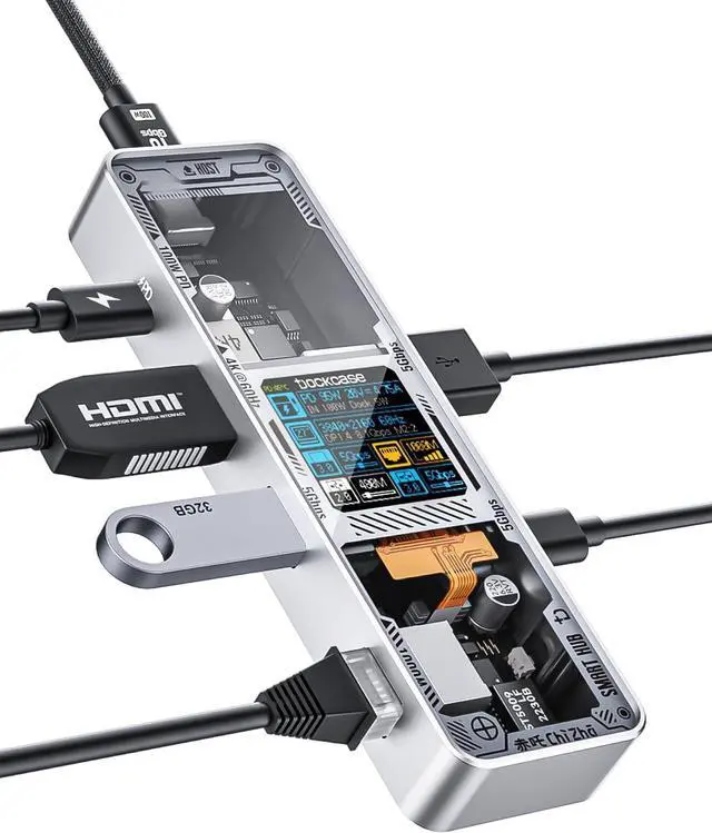 Main image of DOCKCASE Explorer Edition Visual Smart USB C Hub (6-in-1) with HDMI Port 4K@60Hz,Gigabit Ethernet,USB-C and 2 USB-A 5Gbps Data Ports, 100w PD Power Delivery, for MacBook Air/Pro, XPS, and More