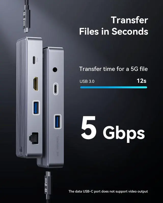 Alt view image 6 of 7 - DOCKCASE Explorer Edition Visual Smart USB C Hub (6-in-1) with HDMI Port 4K@60Hz,Gigabit Ethernet,USB-C and 2 USB-A 5Gbps Data Ports, 100w PD Power Delivery, for MacBook Air/Pro, XPS, and More