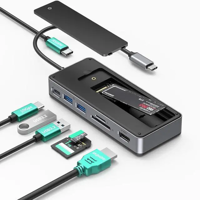 Main image of GM28P M.2 NVMe SSD Docking Station - 10Gbps Multi Ports Portable USB-C Hub, PD100W, HDMI 4K 60Hz, SD Card Reader, M.2 Dock for Laptop Mac, Black