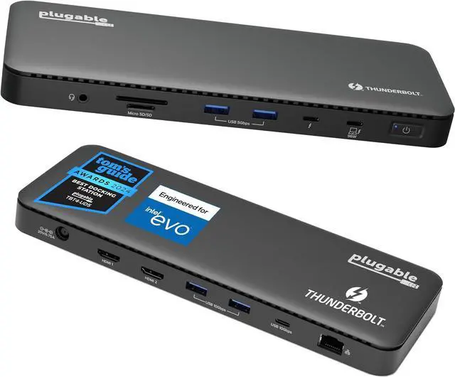 Main image of Plugable Thunderbolt 4 Dock with 100W Charging, Thunderbolt Certified, Laptop Docking Station Dual Monitor Single 8K or Dual 4K HDMI for Windows and Mac, 4X USB, Gigabit Ethernet (TBT4-UD5)