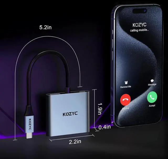 Alt view image 7 of 7 - USB C to Dual HDMI Adapter 4K@30Hz, KOZYC USB C Hub Multiport Adapter with 2xHDMI, USB 3.0, 100W PD, Support USB C to HDMI Splitter Extended Display for MacBook Pro (MST is not Supported on MacOS)